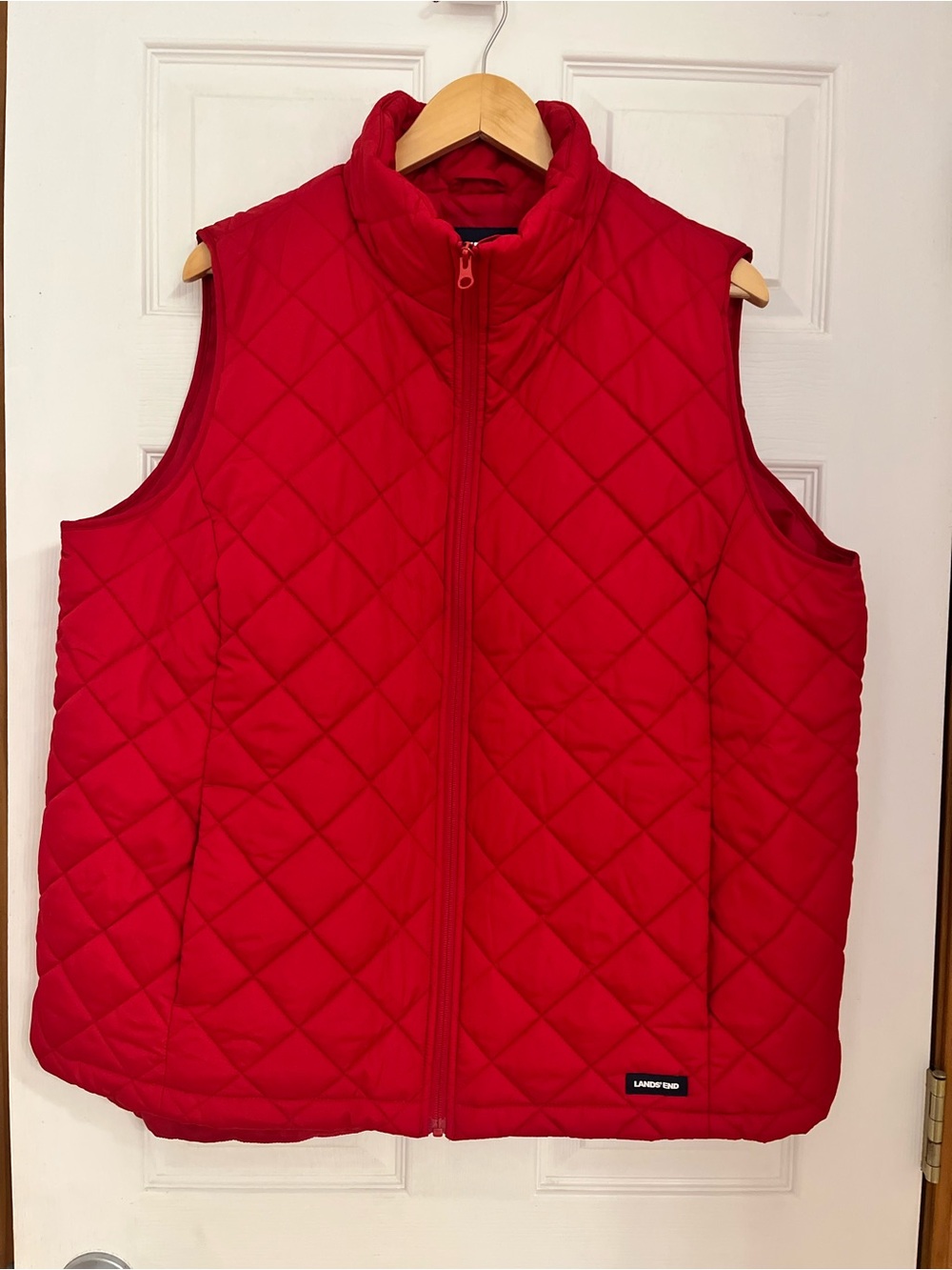 Lands' End Womens Quilted Red Full Zip Vest 1X-Logo
